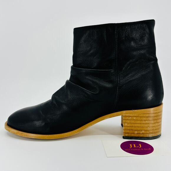 Anthropologie Women's Maia Black Leather Slouch Pull On Ankle Booties Size 37 - Picture 8 of 11